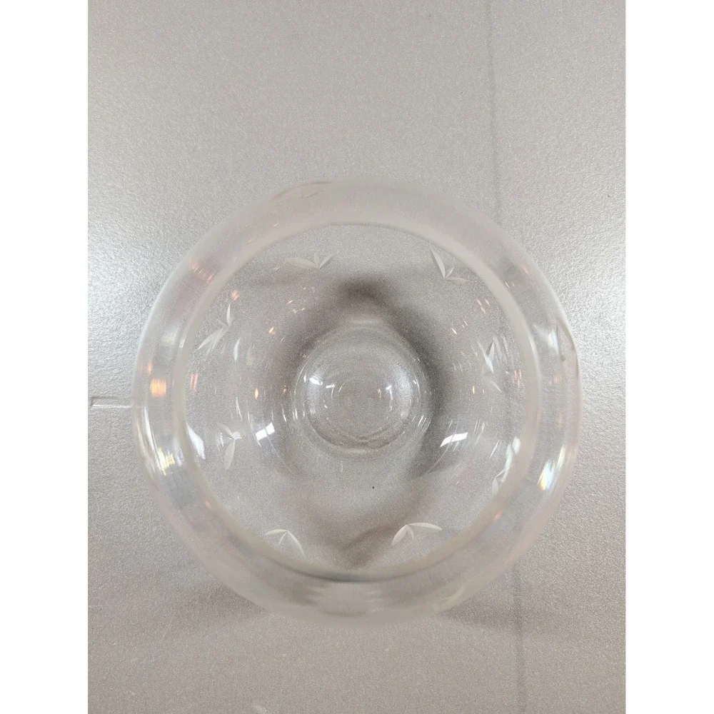 Vintage Etched Glass Rose Bowl Round Clear‎ Vase Wheat Leaf Pattern 4 Inch
